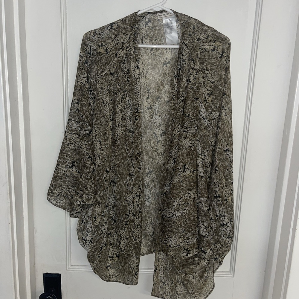 The Muses Lounge Chiffon "Snakeskin" Flowy Sheer Brown Kimono Wrap Medium